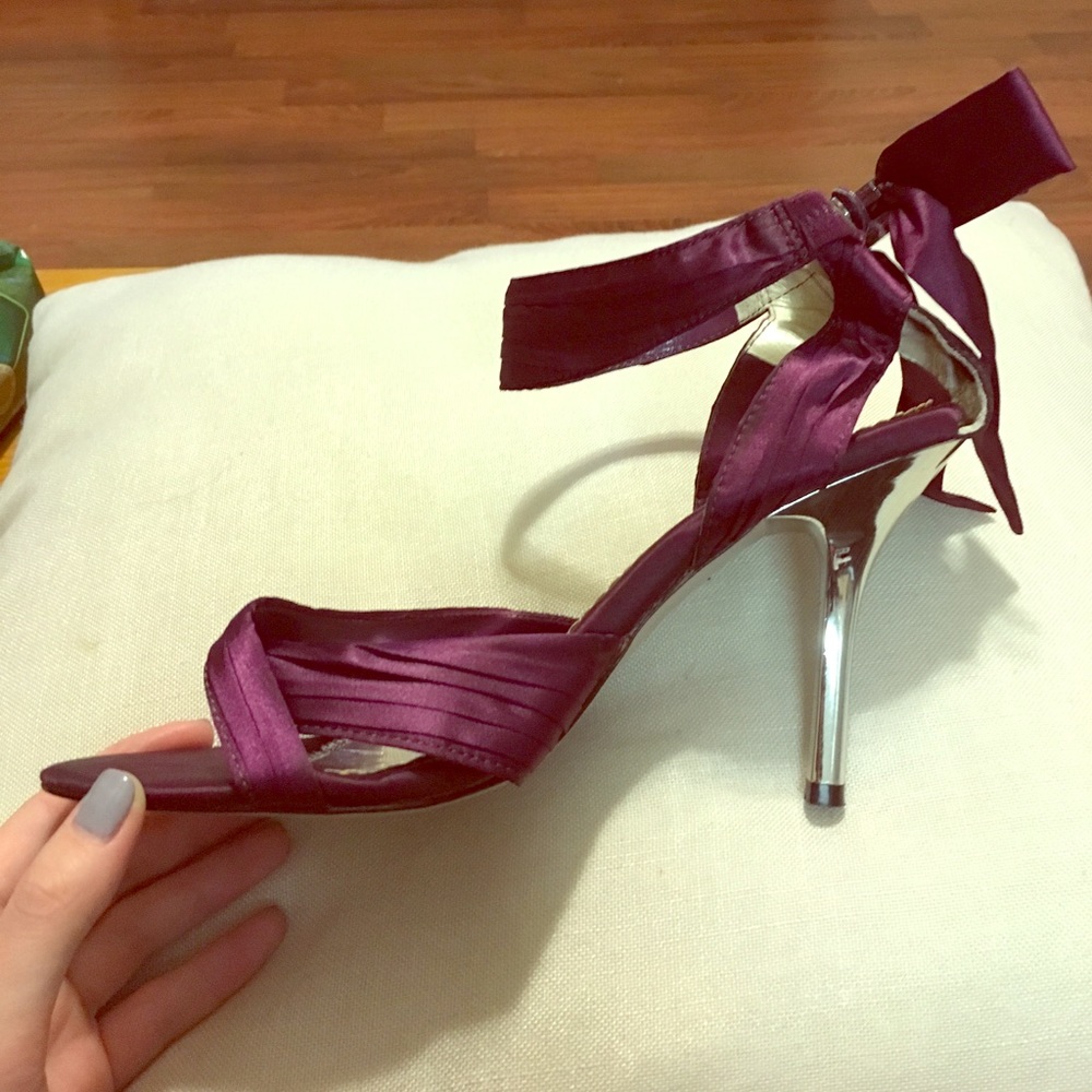 Purple satin heels bow heel